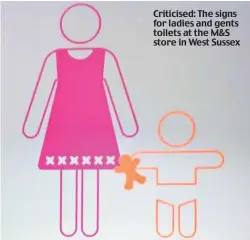  ??  ?? Criticised: The signs for ladies and gents toilets at the M&S store in West Sussex