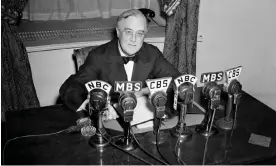  ?? Henry Griffin/AP ?? Franklin D Roosevelt speaks on the radio from the White House in 1941. Photograph: