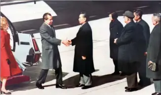  ?? PROVIDED TO CHINA DAILY ?? Premier Zhou Enlai greets Nixon on his arrival in Beijing.