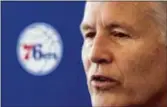  ?? MATT ROURKE — THE ASSOCIATED PRESS ?? 76ers head coach Brett Brown speaks with members of the media during a news conference at the team’s practice facility in Camden on Friday.