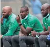  ?? ?? MAMELODI Sundowns co-coaches Manqoba Mnqgithi, Rulani Mokwena and Steve Komphela. | GAVIN BARKER Backpagepi­x