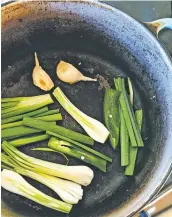  ?? PHOTOS COURTESY MARIANNE SUNDQUIST ?? Spring gazpacho utilizes vegetables such as asparagus. Charring the onions, garlic and jalapeño in a hot pot delivers a ton of flavor.