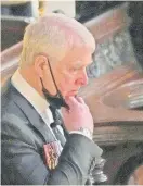  ??  ?? Britain’s Prince Andrew stands inside St George’s Chapel during the funeral of his father, Prince Philip, at Windsor Castle, Windsor, England, in April. AP