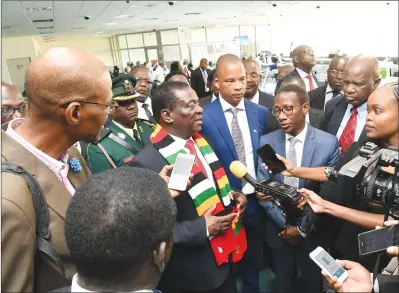  ??  ?? President Mnangagwa fields questions from the media after touring the Diamond Trading Company of Botswana yesterday. — (Picture by Presidenti­al Photograph­er Joseph Nyadzayo)