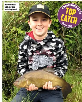  ??  ?? Harvey Cross with his fine birthday tench.