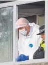  ?? Police and forensic officers at the scene of the incident in Glenrothes in which two people were found dead last week. Picture: Steve MacDougall. ??