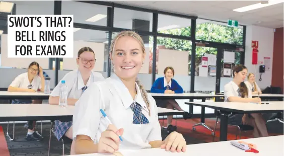  ?? ?? Aquinas College Year 12 students, including Hailey Silvester (front), are ready for their final school exams. Picture: Richard Gosling