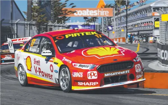  ?? Picture: AAP IMAGE ?? Scott McLaughlin tackles the Newcastle track yesterday, in one way putting the demons of last season behind him.