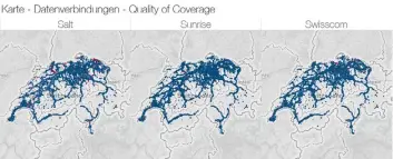  ??  ?? In Deutschlan­d gibt es im Gegensatz zur Schweiz viele Gebiete, in denen zwar 3G-/4G-Versorgung vorhanden, die Datenübert­ragung aber dennoch gestört ist (rot).Bitte justieren