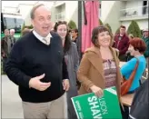  ?? RON SEYMOUR/The Daily Courier ?? Green party Leader Andrew Weaver heads toward a Kelowna rally Sunday afternoon. He addressed about 80 people.