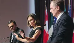  ?? THE CANADIAN PRESS / FILES ?? From left, Ildefonso Guajardo Villarreal, Chrystia Freeland and Robert Lighthizer are to meet in Montreal on Jan. 29 for another round of NAFTA negotiatio­ns.