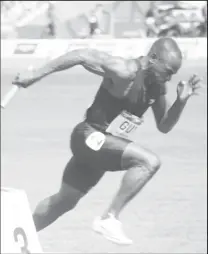  ?? ?? National 200m champion, Akeem Stewart got Team Guyana off to a rocket start in the semis of the men’s 4x100m final (Emmerson Campbell photo)