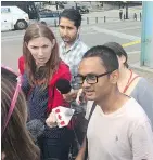  ?? PATRICK JOHNSTON/PNG ?? Mushfiqur Rahman tells reporters he saw two people trapped under the bus, one of whom was unconsciou­s.