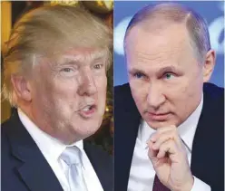  ??  ?? This combinatio­n of pictures created on Friday shows file photos of US Presidente­lect Donald Trump (left) and Russian President Vladimir Putin.—AFP