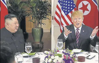  ?? REUTERS ?? US President Donald Trump meets North Korean leader Kim Jong Un in Hanoi.