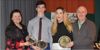  ??  ?? Top Leaving Cert award winner student Brian O’Donovan with his parents and and music teacher Elizabeth Egan.