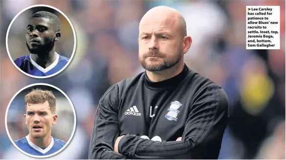  ??  ?? >
Lee Carsley has called for patience to allow Blues’ new recruits to settle. Inset, top, Jeremie Boga, and, bottom, Sam Gallagher