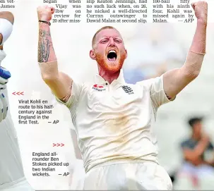  ?? — AP — AFP ?? &gt;&gt;&gt; England allrounder Ben Stokes picked up two Indian wickets.