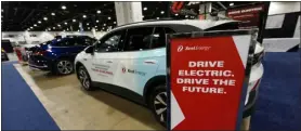  ?? DAVID ZALUBOWSKI — THE ASSOCIATED PRESS ?? A 2024 Volkswagen ID4 electric sportsutil­ity vehicle sits on display in the Xcel Energy exhibit at the Denver Auto Show on Thursday.