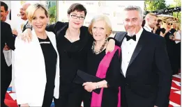  ??  ?? From left, Mel Giedroyc, Sue Perkins, Mary Berry and Paul Hollywood