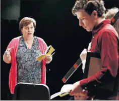  ??  ?? ABOVE: Cindi Macioce, theater director at Gahanna Lincoln, advising Frasher and others in the school’s upcoming play
A schedule of production­s at area high schools / F4-5