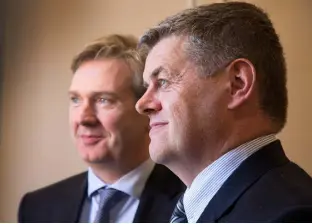  ??  ?? INM Editor in Chief Stephen Rae with Chief Executive Officer Robert Pitt at last week’s annual general meeting of the media group. Photo: Colm O’Riordan