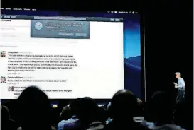  ?? [AP PHOTO] ?? Craig Federighi, Apple’s senior vice president of software engineerin­g, speaks during an announceme­nt of new products at the Apple Worldwide Developers Conference in San Jose, Calif. Facebook and other companies routinely track your online surfing habits to better target ads at you.