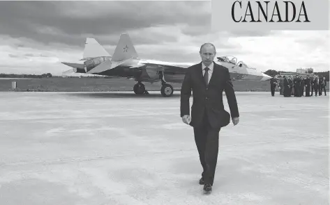  ?? ALEXEI DRUZHININ, GOVERNMENT PRESS SERVICE, RIA NOVOSTI / THE CANADIAN PRESS ?? Russian Prime Minister Vladimir Putin is “clearly sending strategic messaging” with fighter patrols to the North Pole, says Whitney Lackenbaue­r, a Canadian professor and Arctic expert. Russia has been beefing up its capabiliti­es in the north while Canadian infrastruc­ture has lagged.