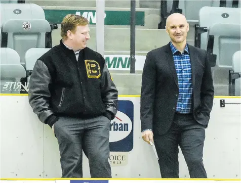  ??  ?? Mike Sarada, left, was likely on his way to hockey practice when he died, says his coaching colleague Tom Copeland of the Bantam AA Estevan Bruins.