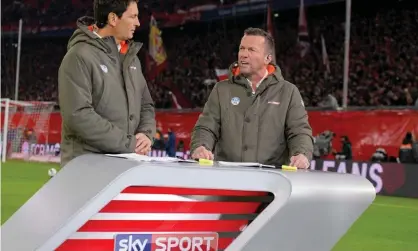  ??  ?? Presenter Sebastian Hellmann and pundit Lothar Matthaus on Sky Sport Photograph: Pixathlon/REX/Shuttersto­ck