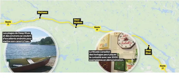  ??  ?? Les plages de Deep River et des environs se veulent d’excellents endroits pour mettre son canot à l’eau.
Le Musée canadien des horloges peut piquer la curiosité avec ses 3000 exemplaire­s en démonstrat­ion.