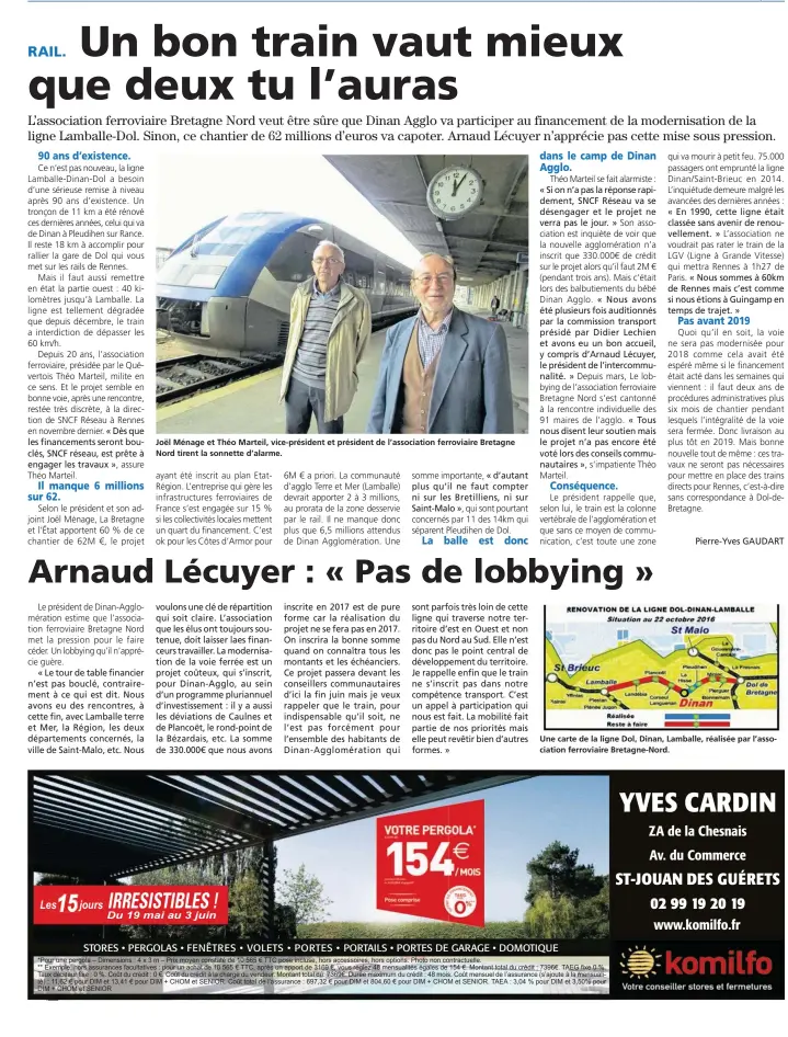  ??  ?? Joël Ménage et Théo Marteil, vice-président et président de l’associatio­n ferroviair­e Bretagne Nord tirent la sonnette d’alarme.