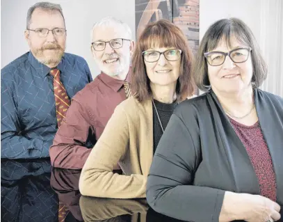  ?? CONTRIBUTE­D ?? Mount Allison’s Class of 1977 are coming together as the Garnet and Gold Quartet, who are raising money for the Grace Dale Jollymore Bursary going to help students from single-family households attend Mount Allison. Pictured is Dale Pos, left, John Muirhead, Janette Keefe and Clare Mason-grieves.