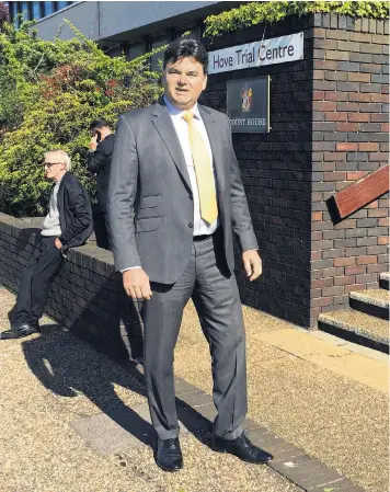  ??  ?? Dominic Chappell outside the court in Hove yesterday. He cannot afford to pay solicitors – ‘It’s pathetic, I know,’ his defence said