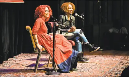  ?? ?? Oakland poet, educator, playwriter and screenwrit­er Chinaka Hodge, left, and Egyptian-American journalist Mona Eltahawy speak during a 2016 session at the Bay Area Book Festival.