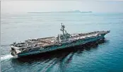  ?? U.S. NAVY ?? USS Carl Vinson travels through the Sunda Strait on Friday in Indonesia, about 3,500 miles from the Korean Peninsula.