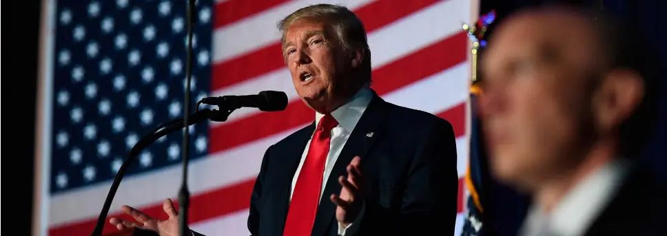  ??  ?? ONLY FIVE WEEKS TO GO: US Republican presidenti­al nominee Donald Trump speaks during a campaign rally in Michigan. Trump is currently slightly trailing Clinton in the polls — but anything could happen before November 8. Photo: Jewel Samad/Getty