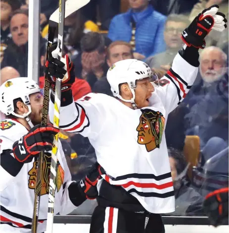  ?? | WINSLOWTOW­NSON/ AP ?? Marian Hossa broke his drought by scoring the lone goal with 1: 26 remaining in the Blackhawks’ 1- 0 victory over the Bruins.