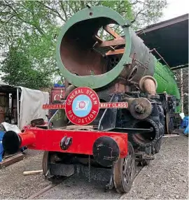  ??  ?? Bulleid Merchant Navy Pacific No. 35011 General Steam Navigation now at Blunsdon needs a boiler life to pave the way for the next stages of its restoratio­n and back-conversion to original condition. GSNLRS