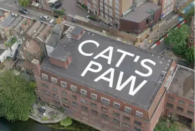  ?? ?? CAT’S PAW, 2021, white temporary gra ti paint. Courtesy the artist and Chisenhale Gallery, London