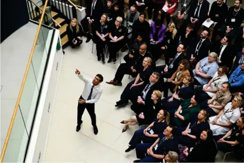  ?? (AP) ?? Levelling up? The PM speaks during a Q&A at Teesside University yesterday