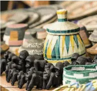  ??  ?? ABOVE: Crafts created at the Batwa Vocational Centre, which was establishe­d by the Volcanoes Safaris Partnershi­p Trust.