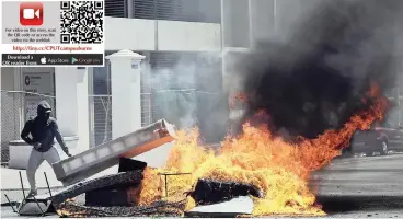  ?? PICTURE: DAVID RITCHIE/ANA ?? RIOT: Police and private security guards battled with students who barricaded themselves in a CPUT residence. They threw mattresses onto a fire and bottles at police, guards and mthe edia. They also disrupted exams.