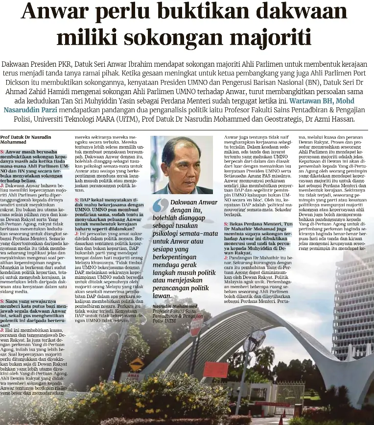 Dakwaan Dapat Sokongan Majoriti Hanya Tusukan Psikologi Anwar Pressreader