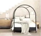  ?? ?? Add a modern statement to your bedroom with the Canyon Arched Canopy Bed