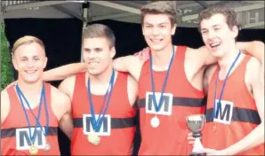  ??  ?? The 4x400m senior men – Michael Watson, George Clements, Joe Burton and Lewis Heffernan