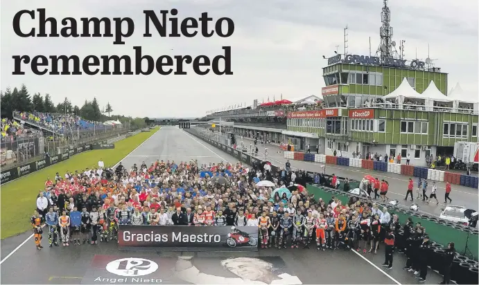  ?? Picture: MotoGP ?? HONOURED. All the riders at Sunday’s Czech Republic MotoGP observed a minute of silence for Angel Nieto, who died last week.