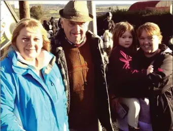  ??  ?? All smiles while enjoying the hunt at Duagh on Sunday were Bernie and Marie Kelly with Peadar Walsh and baby Keeva O Donovan.Photo Moss Joe Browne.