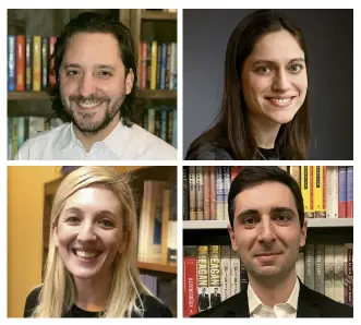  ??  ?? Clockwise from upper left: Andy Dodds of Grand Central Publishing, Josefine Kals of Alfred A. Knopf and Pantheon Books, Michael Goldsmith of Doubleday, and Megan Fishmann of Catapult, Counterpoi­nt Press, and Soft Skull Press.