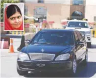  ?? AFPPIX ?? The car carrying Malala (inset) and her father Ziauddin Yousafzai leaves for Prime Minister House ahead of a meeting with Abbasi in Islamabad yesterday.